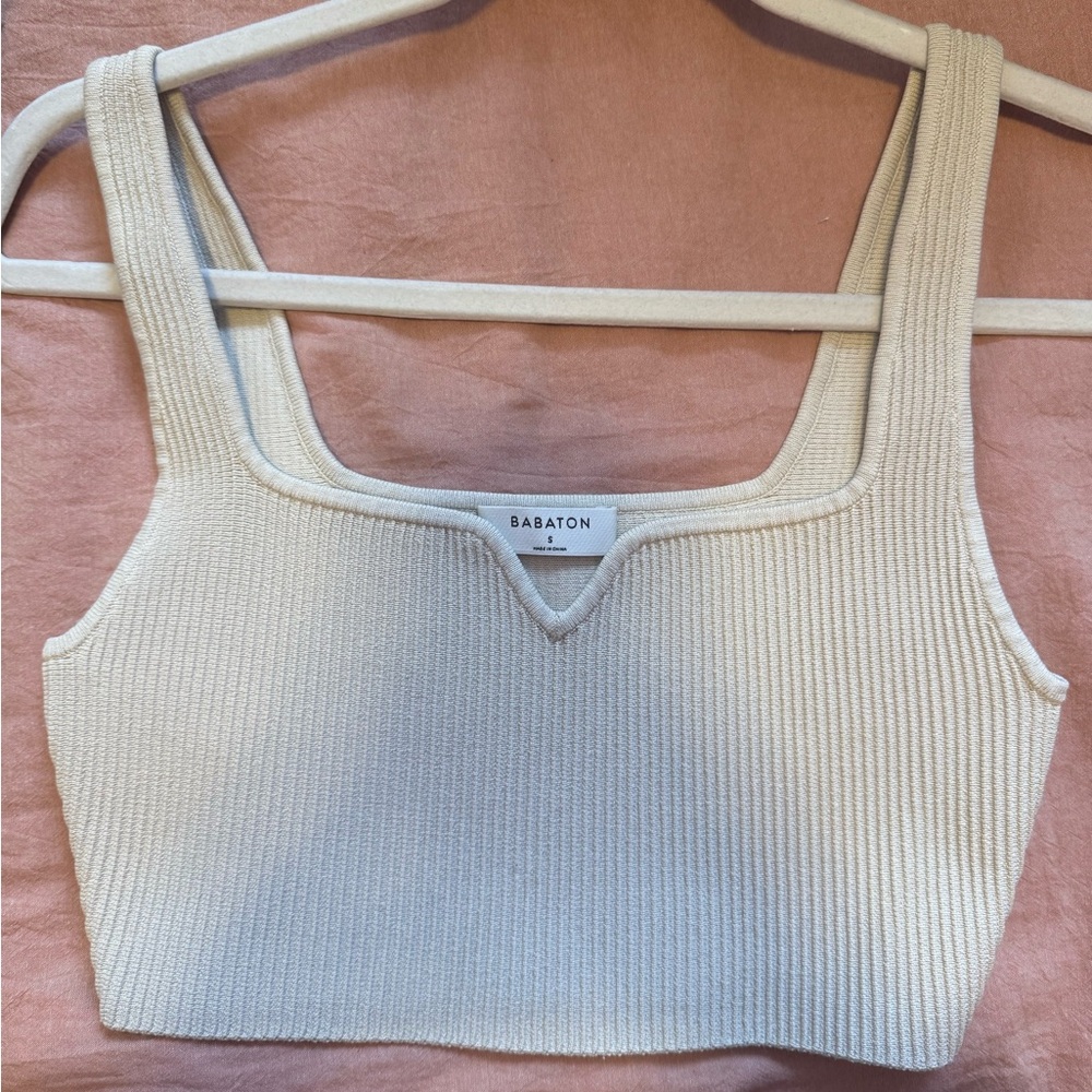 Babaton Cream Ribbed Crop Top